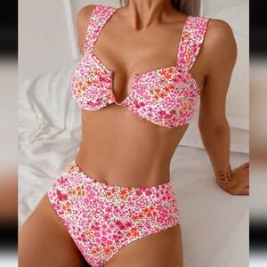 New Floral Pink Multicolor 2 Pc Bikini Set Sz M